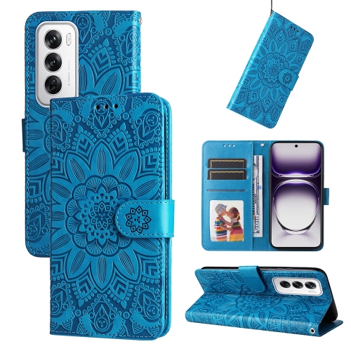 

For OPPO Reno12 5G Global Embossed Sunflower Leather Phone Case(Blue)