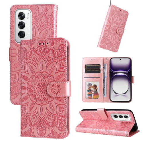 

For OPPO Reno12 5G Global Embossed Sunflower Leather Phone Case(Rose Gold)