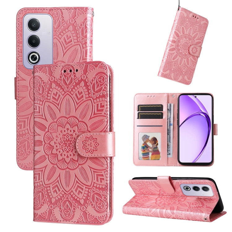 

For OPPO A3 Pro 5G Global / India Embossed Sunflower Leather Phone Case(Rose Gold)