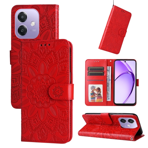 

For OPPO A3x 4G / A3x 5G India Embossed Sunflower Leather Phone Case(Red)