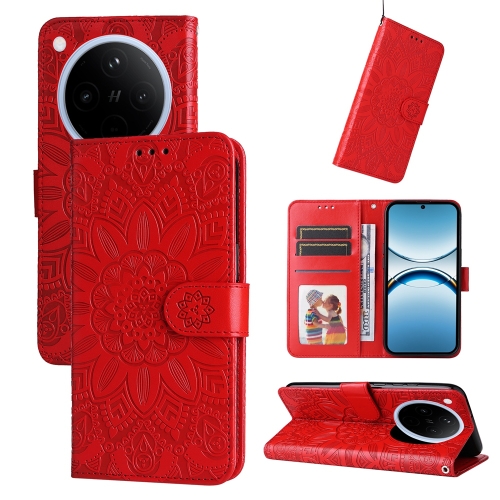 

For OPPO Find X8 Embossed Sunflower Leather Phone Case(Red)