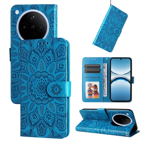 

For OPPO Find X8 Embossed Sunflower Leather Phone Case(Blue)