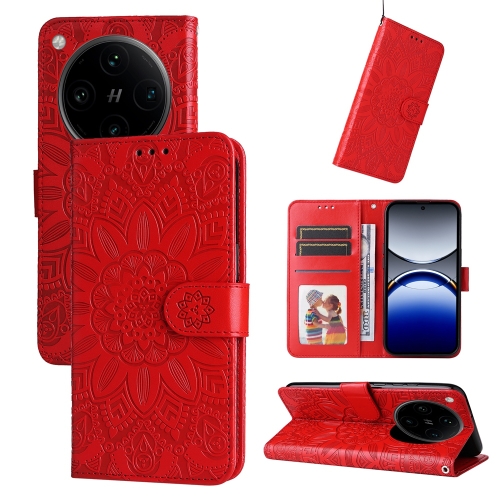 

For OPPO Find X8 Pro Embossed Sunflower Leather Phone Case(Red)