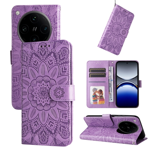 

For OPPO Find X8 Pro Embossed Sunflower Leather Phone Case(Purple)