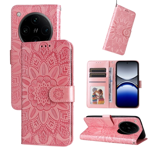 

For OPPO Find X8 Pro Embossed Sunflower Leather Phone Case(Rose Gold)