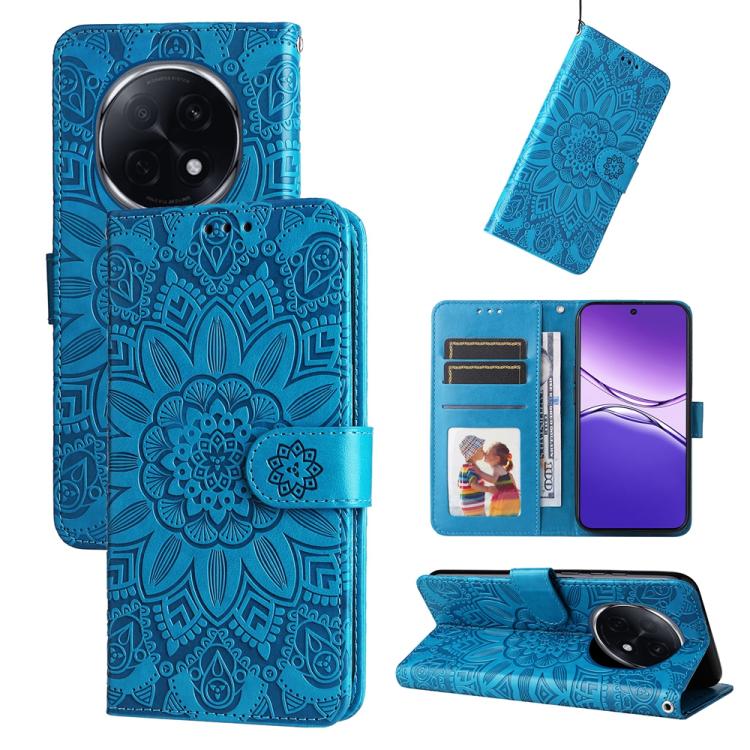 

For OPPO A5 Pro China Embossed Sunflower Leather Phone Case(Blue)