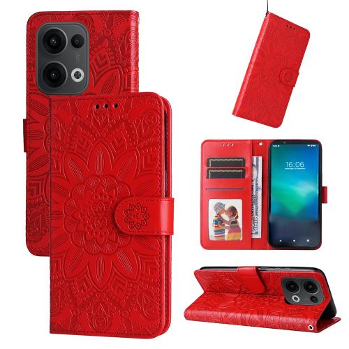 

For OPPO Reno13 Global Embossed Sunflower Leather Phone Case(Red)