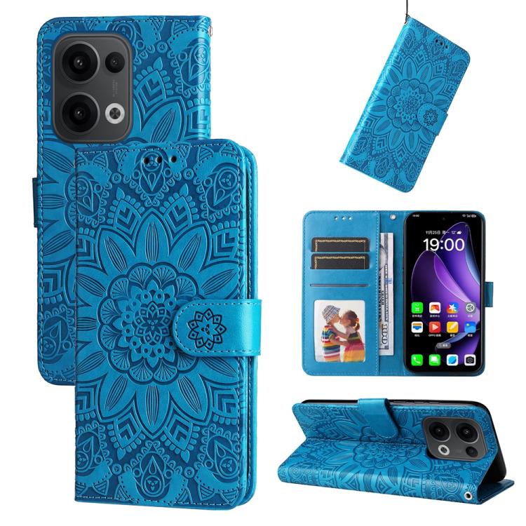

For OPPO Reno13 / Reno14 / Reno14 F 5G Global Embossed Sunflower Leather Phone Case(Blue)