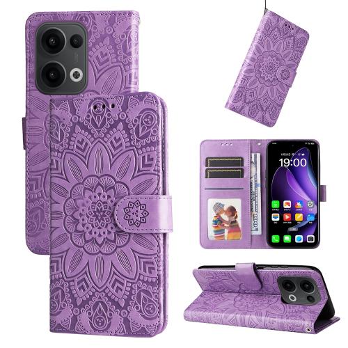 

For OPPO Reno13 Global Embossed Sunflower Leather Phone Case(Purple)
