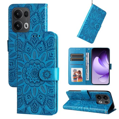 

For OPPO Reno13 Pro Global Embossed Sunflower Leather Phone Case(Blue)