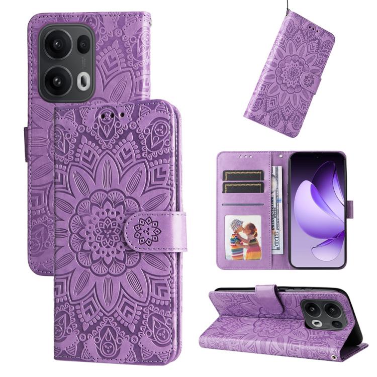 

For OPPO Reno13 Pro / Reno14 Pro Global Embossed Sunflower Leather Phone Case(Purple)