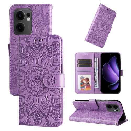 

For OPPO Reno13 F 4G / 5G Embossed Sunflower Leather Phone Case(Purple)