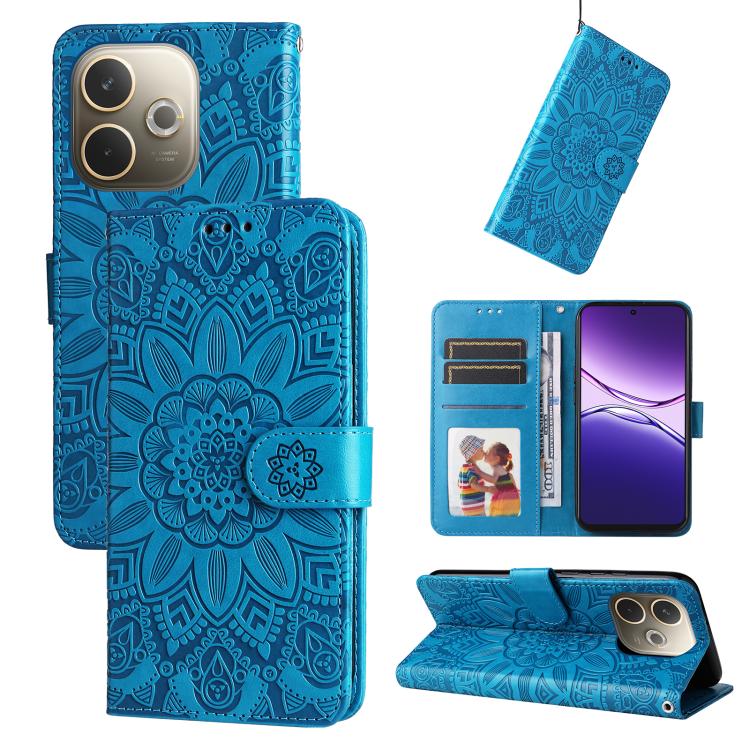 

For OPPO A5 Pro 5G Global Embossed Sunflower Leather Phone Case(Blue)