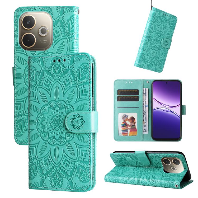 

For OPPO A5 Pro 5G Global Embossed Sunflower Leather Phone Case(Green)