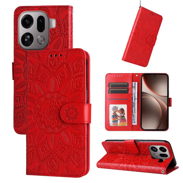 

For OPPO Find X9 Pro Embossed Sunflower Leather Phone Case(Red)