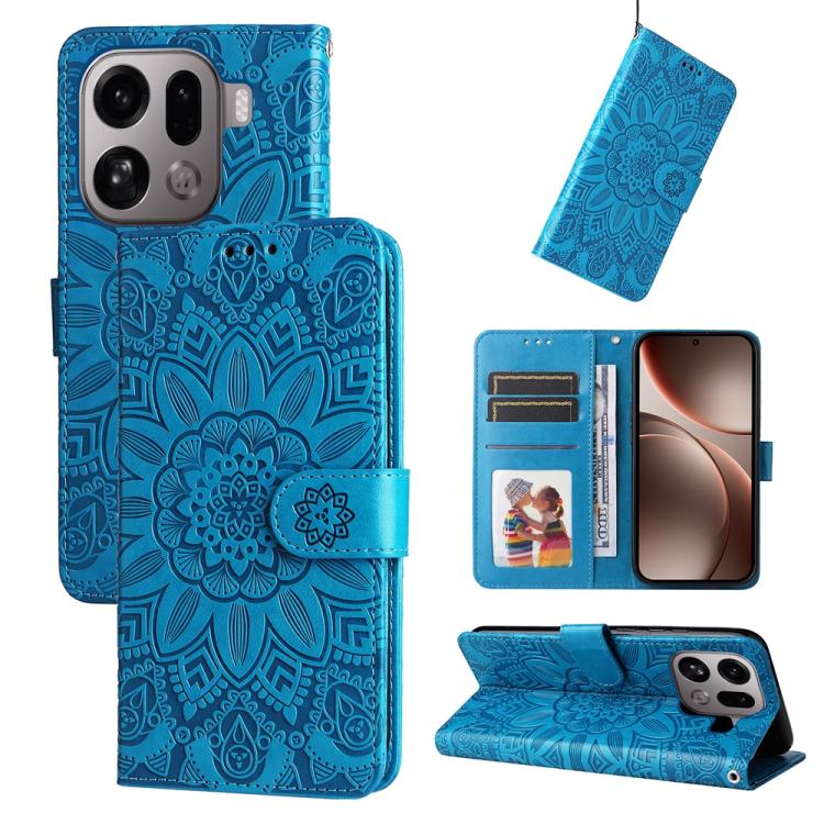 

For OPPO Find X9 Pro Embossed Sunflower Leather Phone Case(Blue)
