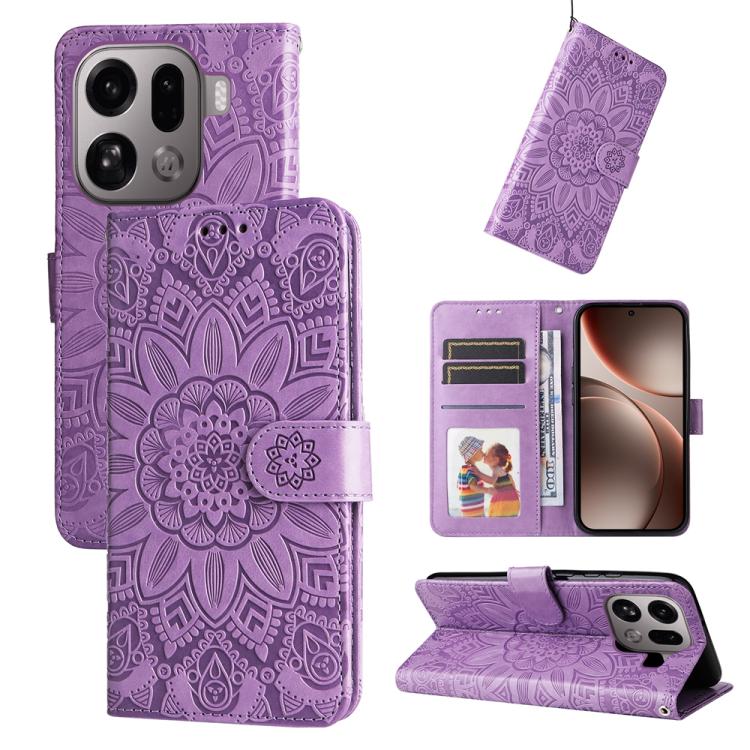 

For OPPO Find X9 Pro Embossed Sunflower Leather Phone Case(Purple)