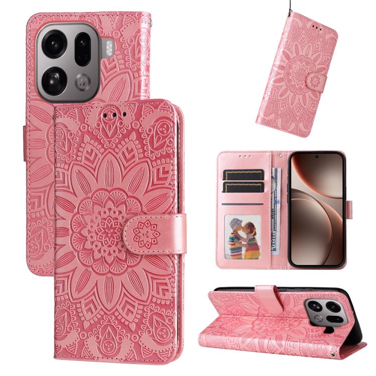 

For OPPO Find X9 Pro Embossed Sunflower Leather Phone Case(Rose Gold)