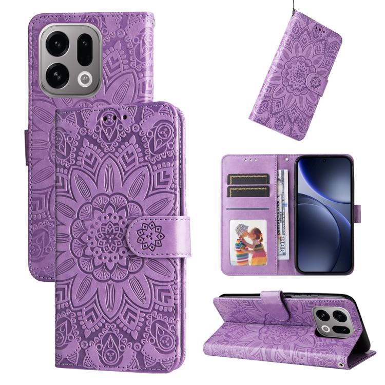 

For OPPO Find X9 Embossed Sunflower Leather Phone Case(Purple)