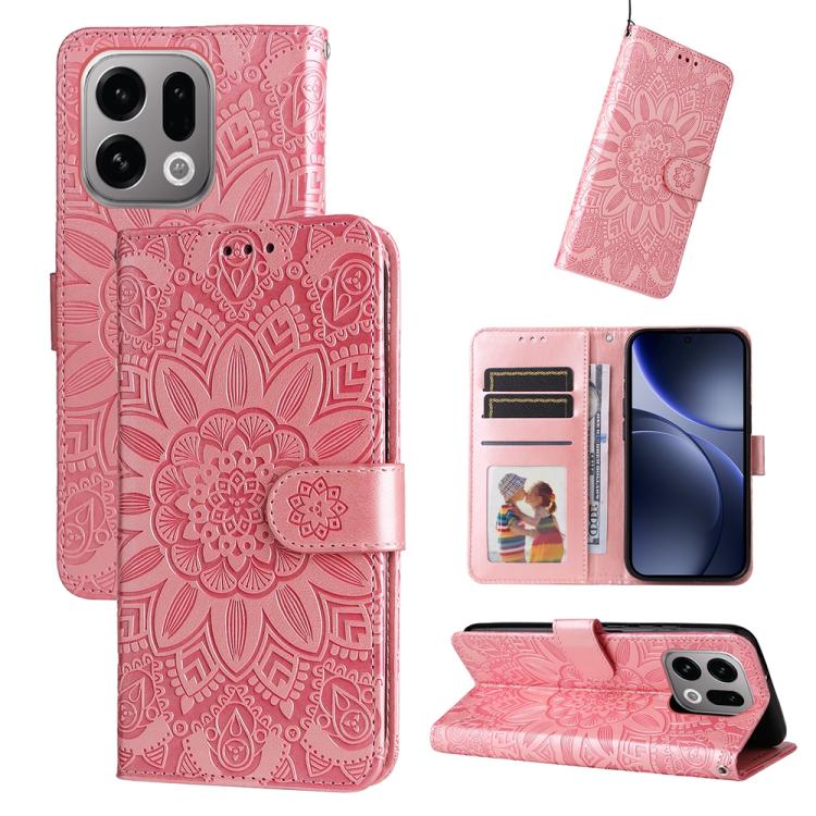 

For OPPO Find X9 Embossed Sunflower Leather Phone Case(Rose Gold)