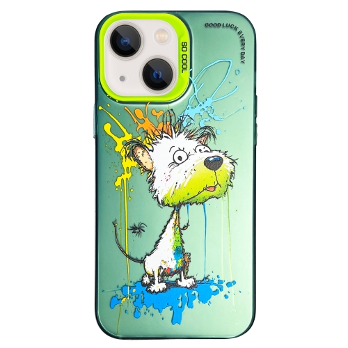 

For iPhone 14 Double Layer Color Silver Series Animal Oil Painting Phone Case(White Dog)