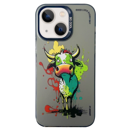 

For iPhone 14 Double Layer Color Silver Series Animal Oil Painting Phone Case(Zodiac Ox)