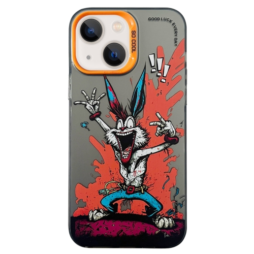 

For iPhone 14 Double Layer Color Silver Series Animal Oil Painting Phone Case(Gesture Rabbit)