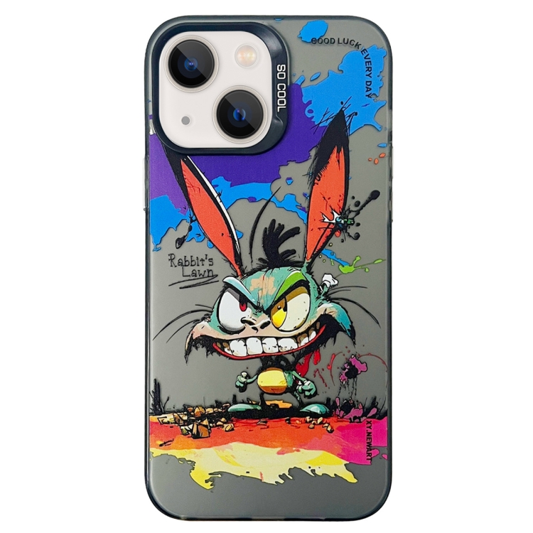 

For iPhone 14 Double Layer Color Silver Series Animal Oil Painting Phone Case(Big Eyed Bunny)