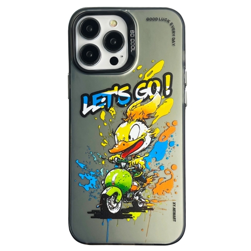 

For iPhone 14 Pro Double Layer Color Silver Series Animal Oil Painting Phone Case(Duck Rush)