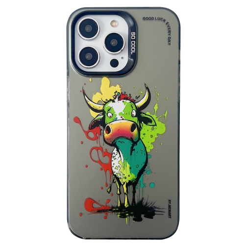 

For iPhone 14 Pro Max Double Layer Color Silver Series Animal Oil Painting Phone Case(Zodiac Ox)