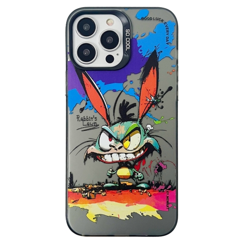 

For iPhone 13 Pro Max Double Layer Color Silver Series Animal Oil Painting Phone Case(Big Eyed Bunny)