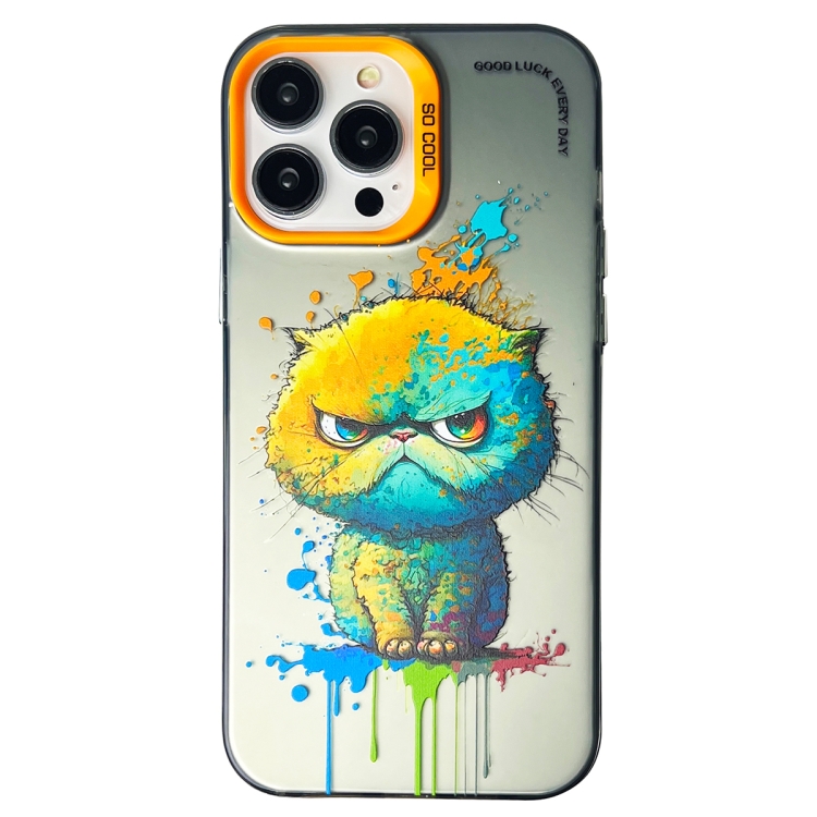 

For iPhone 13 Pro Double Layer Color Silver Series Animal Oil Painting Phone Case(Big Face Cat)