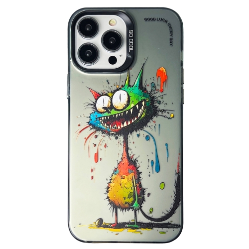 

For iPhone 13 Pro Double Layer Color Silver Series Animal Oil Painting Phone Case(Big Eyed Cat)