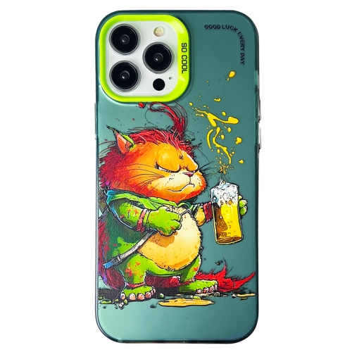 

For iPhone 13 Pro Double Layer Color Silver Series Animal Oil Painting Phone Case(Beer Cat)