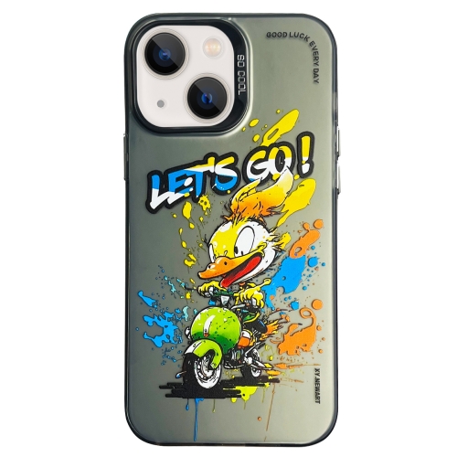 

For iPhone 13 Double Layer Color Silver Series Animal Oil Painting Phone Case(Duck Rush)