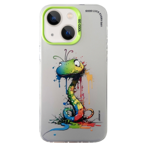 

For iPhone 13 Double Layer Color Silver Series Animal Oil Painting Phone Case(Zodiac Snake)