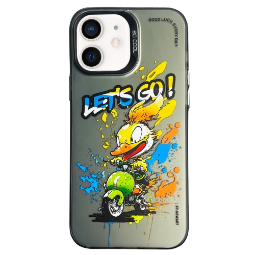 

For iPhone 12 Double Layer Color Silver Series Animal Oil Painting Phone Case(Duck Rush)