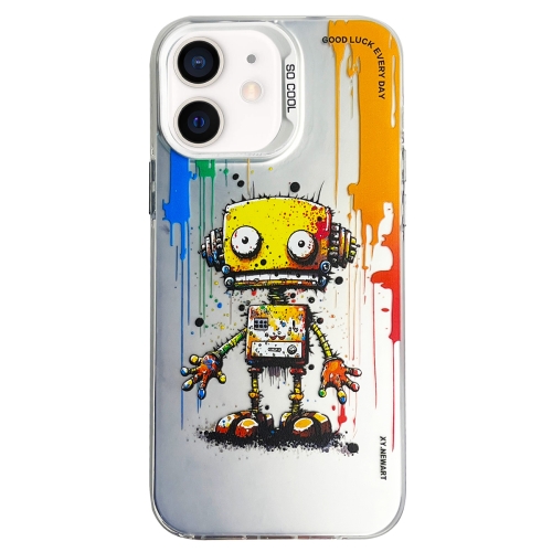 

For iPhone 12 Double Layer Color Silver Series Animal Oil Painting Phone Case(Robot)