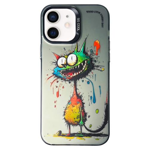 

For iPhone 12 Double Layer Color Silver Series Animal Oil Painting Phone Case(Big Eyed Cat)