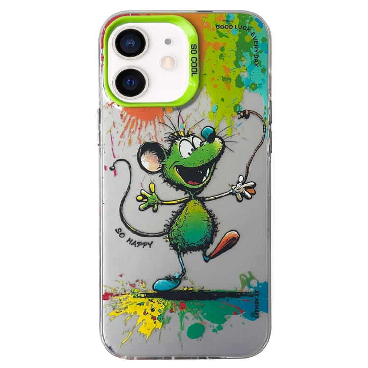 

For iPhone 12 Double Layer Color Silver Series Animal Oil Painting Phone Case(Happy Mouse)