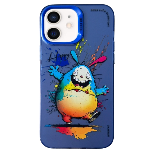 

For iPhone 12 Double Layer Color Silver Series Animal Oil Painting Phone Case(Happy Rabbit)