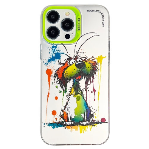 

For iPhone 12 Pro Double Layer Color Silver Series Animal Oil Painting Phone Case(Green Dog)