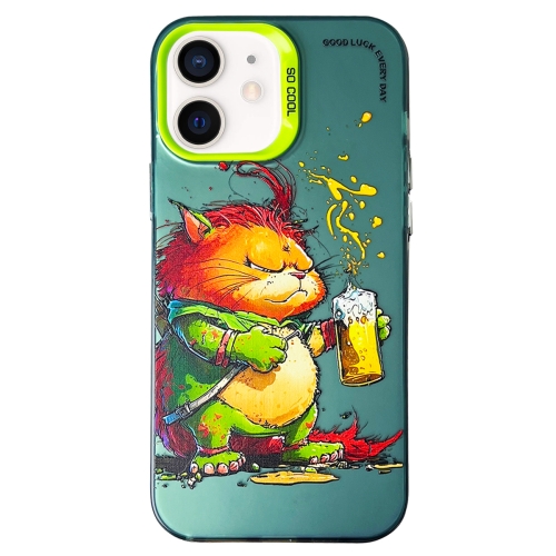 

For iPhone 11 Double Layer Color Silver Series Animal Oil Painting Phone Case(Beer Cat)