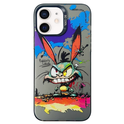 

For iPhone 11 Double Layer Color Silver Series Animal Oil Painting Phone Case(Big Eyed Bunny)