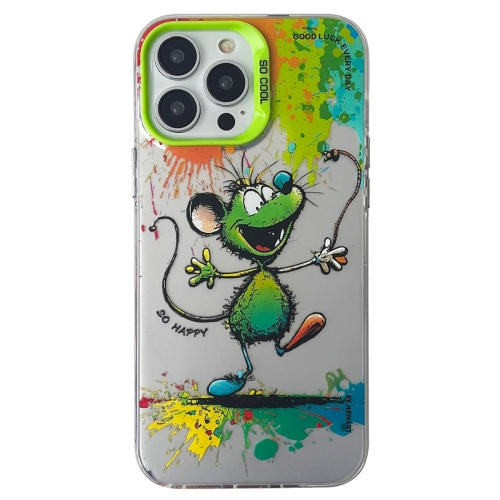 

For iPhone 15 Pro Double Layer Color Silver Series Animal Oil Painting Phone Case(Happy Mouse)