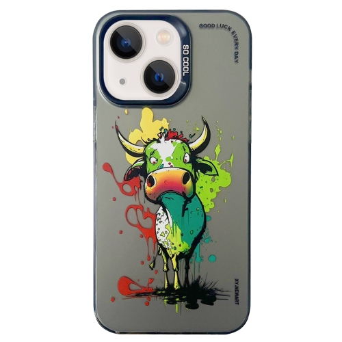 

For iPhone 15 Plus Double Layer Color Silver Series Animal Oil Painting Phone Case(Zodiac Ox)