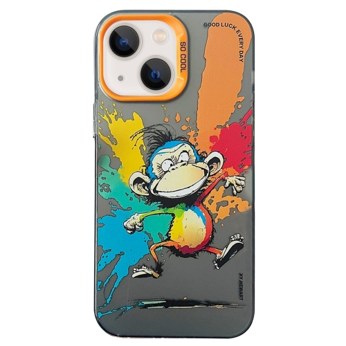 

For iPhone 15 Plus Double Layer Color Silver Series Animal Oil Painting Phone Case(Jumping Monkey)