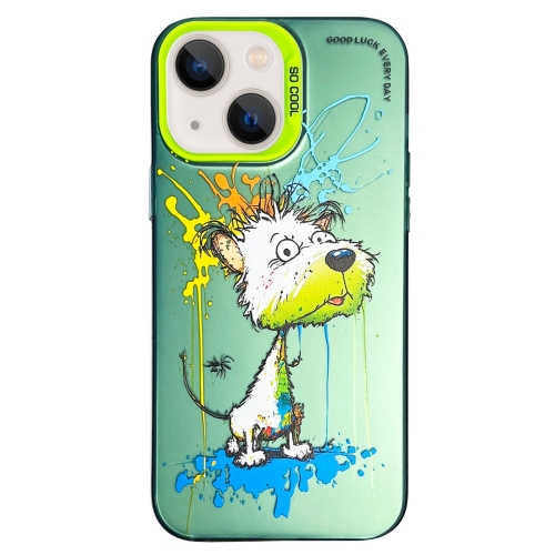 

For iPhone 15 Double Layer Color Silver Series Animal Oil Painting Phone Case(White Dog)