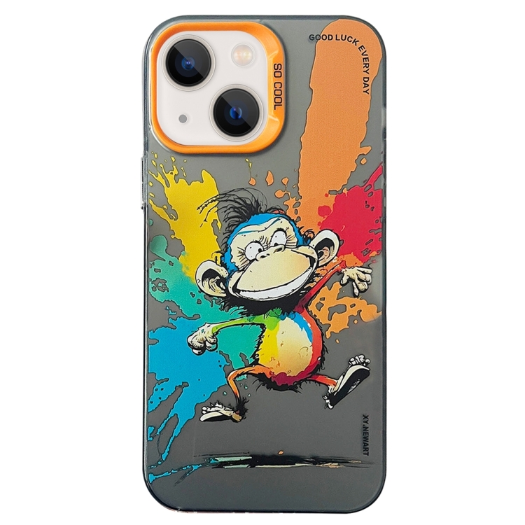 

For iPhone 15 Double Layer Color Silver Series Animal Oil Painting Phone Case(Jumping Monkey)