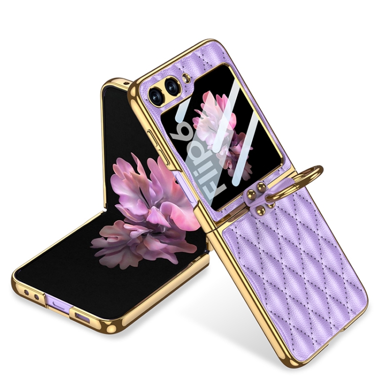 

For Samsung Galaxy Z Flip6/7 FE GKK Integrated Plating Diamond Texture PU Phone Case with Ring(Purple)